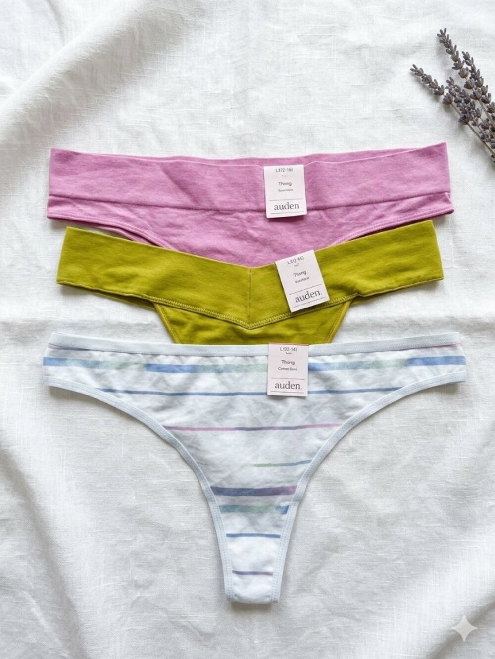 Auden Women's NWT Pink Lime Pastel Stripe 3-Pack Thongs 3722